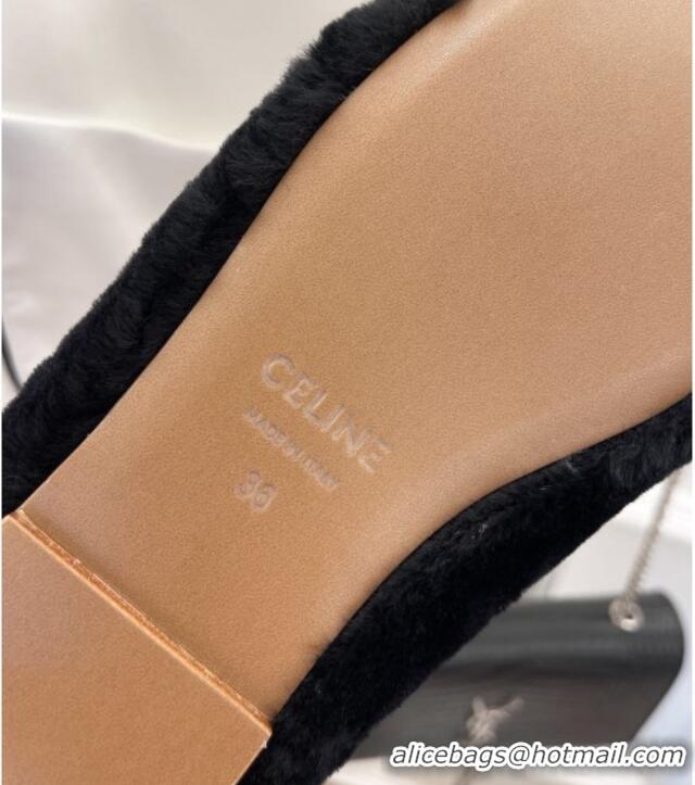 Good Quality Celine Fur Flat Slippers Black 090716