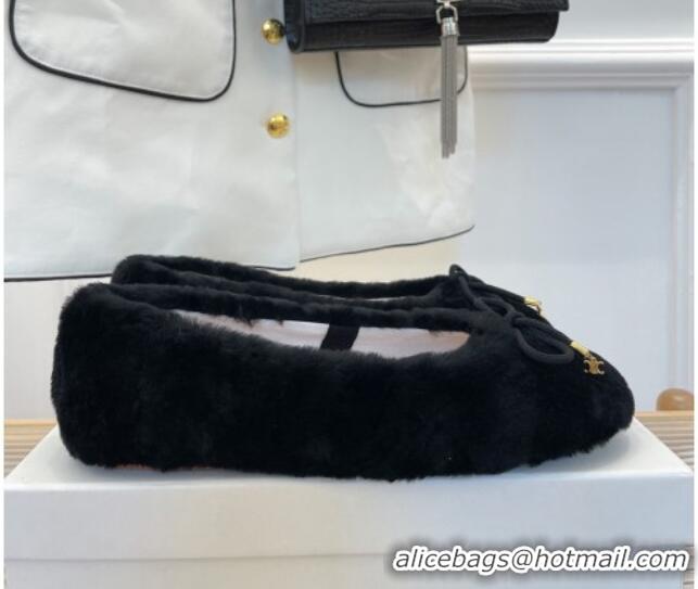 Good Quality Celine Fur Flat Slippers Black 090716