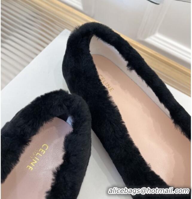 Good Quality Celine Fur Flat Slippers Black 090716