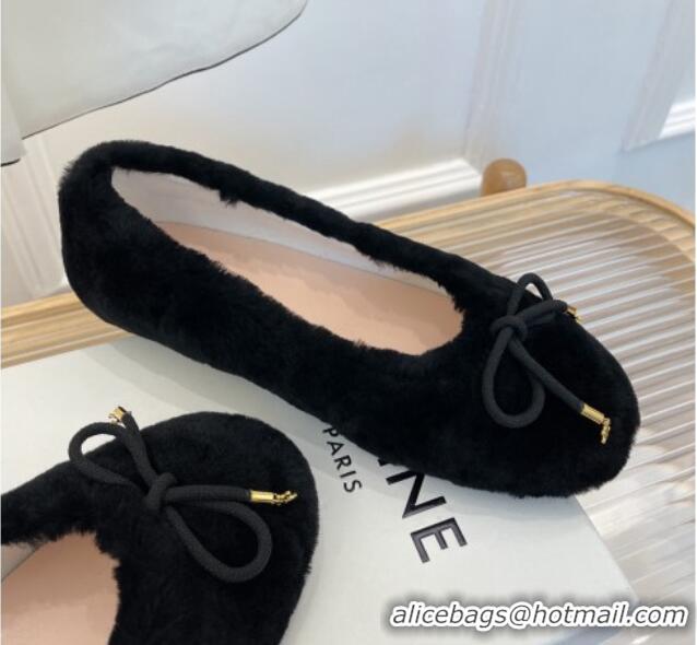 Good Quality Celine Fur Flat Slippers Black 090716