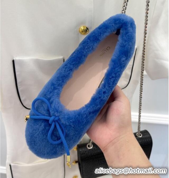 Good Product Celine Fur Flat Slippers Blue 090718