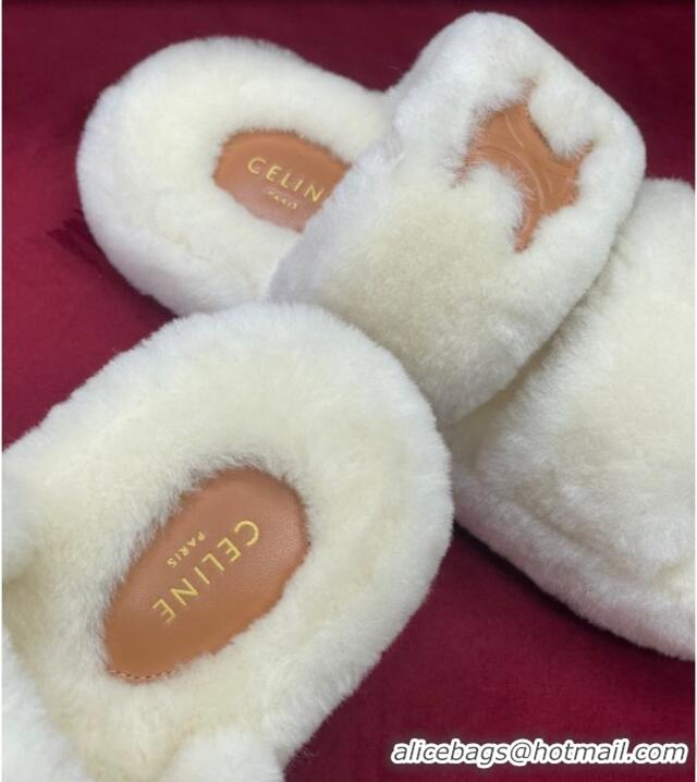 Popular Style Celine Wool Slippers White 090719