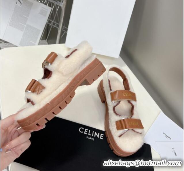 Top Design Celine Wool and Leather Strap Sandals Brown 092109