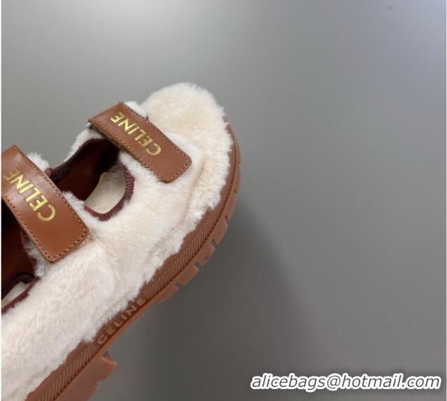 Top Design Celine Wool and Leather Strap Sandals Brown 092109