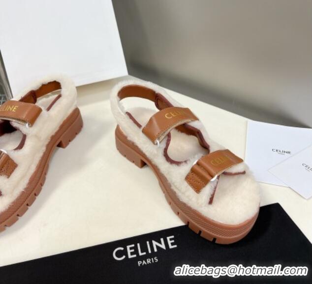 Top Design Celine Wool and Leather Strap Sandals Brown 092109