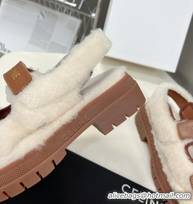 Top Design Celine Wool and Leather Strap Sandals Brown 092109