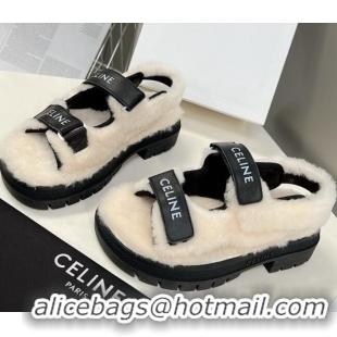 Charming Celine Wool and Leather Strap Sandals Black 092110