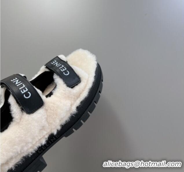 Charming Celine Wool and Leather Strap Sandals Black 092110