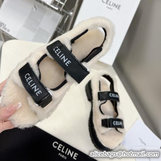 Charming Celine Wool and Leather Strap Sandals Black 092110