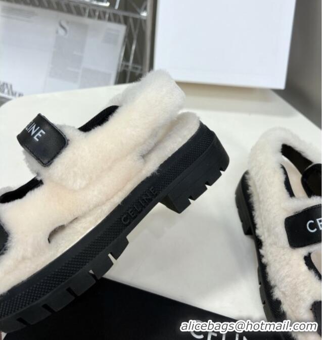 Charming Celine Wool and Leather Strap Sandals Black 092110