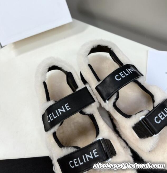 Charming Celine Wool and Leather Strap Sandals Black 092110