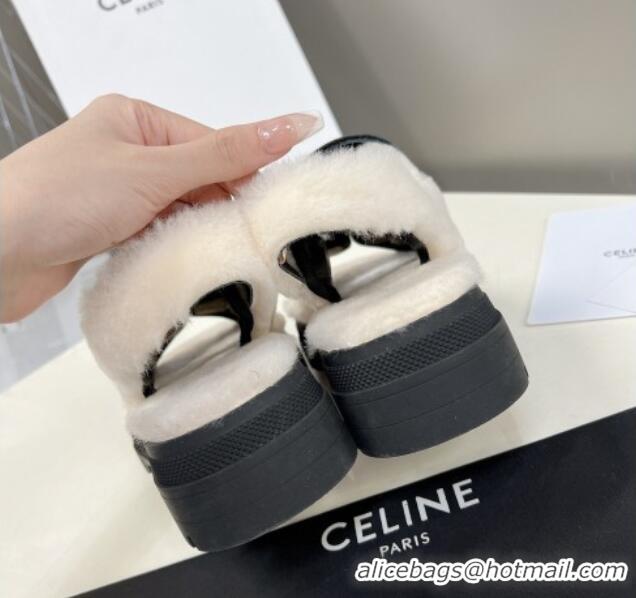 Charming Celine Wool and Leather Strap Sandals Black 092110