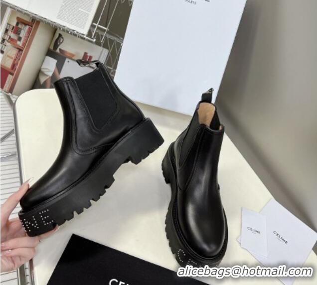 Good Quality Celine Leather Ankle Chelsea Boots with Stud CELINE Black 100965