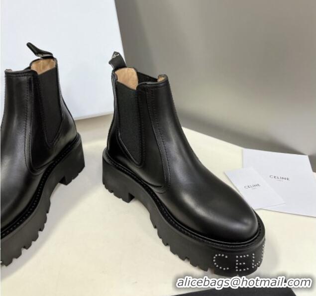 Good Quality Celine Leather Ankle Chelsea Boots with Stud CELINE Black 100965