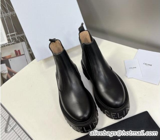 Good Quality Celine Leather Ankle Chelsea Boots with Stud CELINE Black 100965