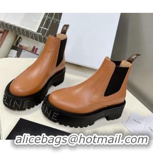 Hot Style Celine Leather Ankle Chelsea Boots with Stud CELINE Brown 100966