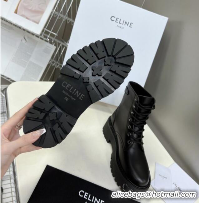 Shop Duplicate Celine Leather Lace-up Ankle Boots with Stud CELINE Black 100968