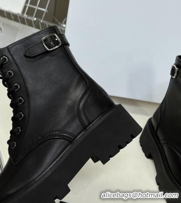 Shop Duplicate Celine Leather Lace-up Ankle Boots with Stud CELINE Black 100968