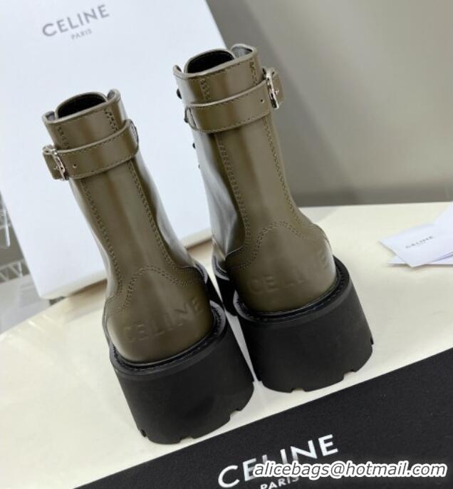 Luxury Discount Celine Leather Lace-up Ankle Boots with Stud CELINE Green 100969