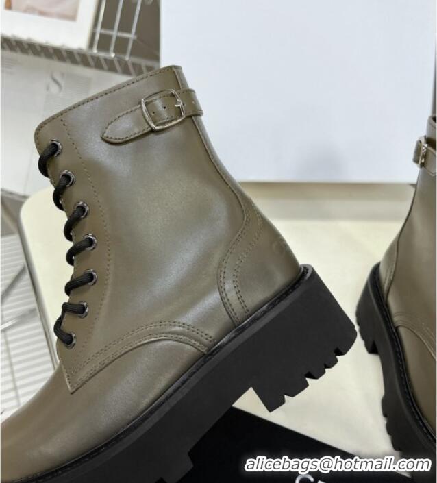 Luxury Discount Celine Leather Lace-up Ankle Boots with Stud CELINE Green 100969