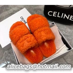 Discount Celine Logo Wool Slide Sandals Dark Orange 110107