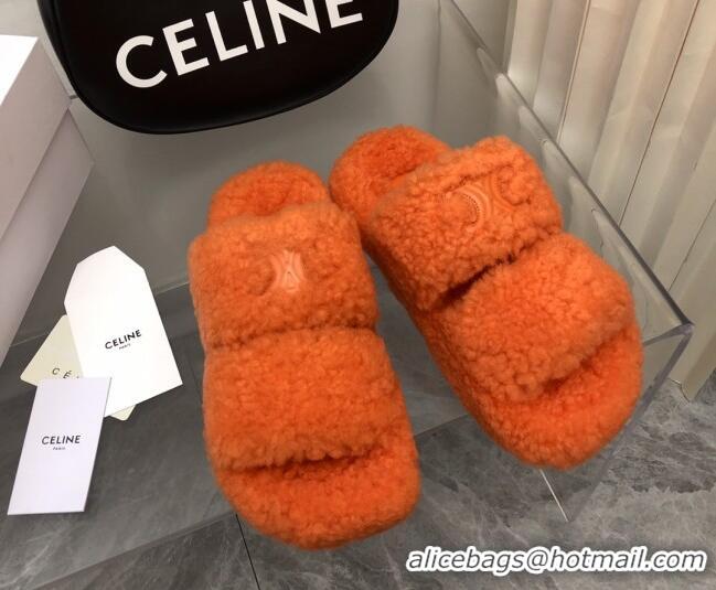 Discount Celine Logo Wool Slide Sandals Dark Orange 110107