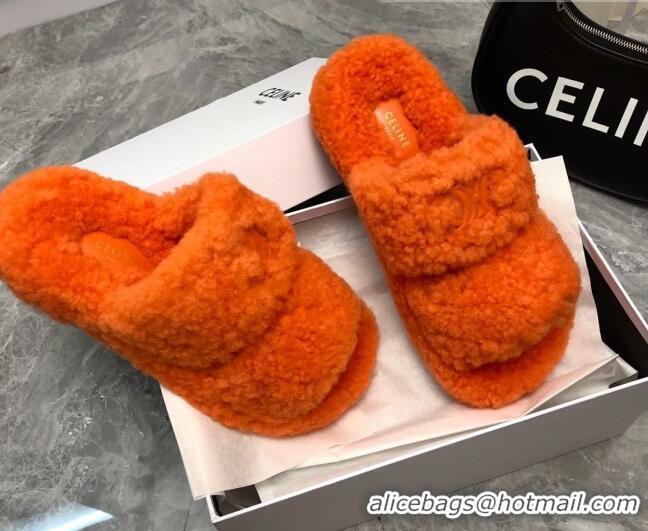 Discount Celine Logo Wool Slide Sandals Dark Orange 110107