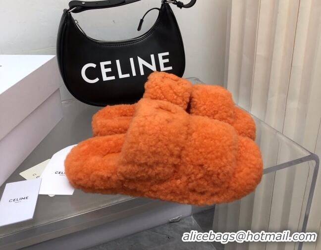 Discount Celine Logo Wool Slide Sandals Dark Orange 110107