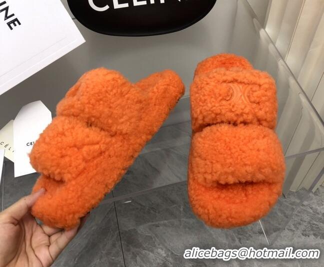 Discount Celine Logo Wool Slide Sandals Dark Orange 110107