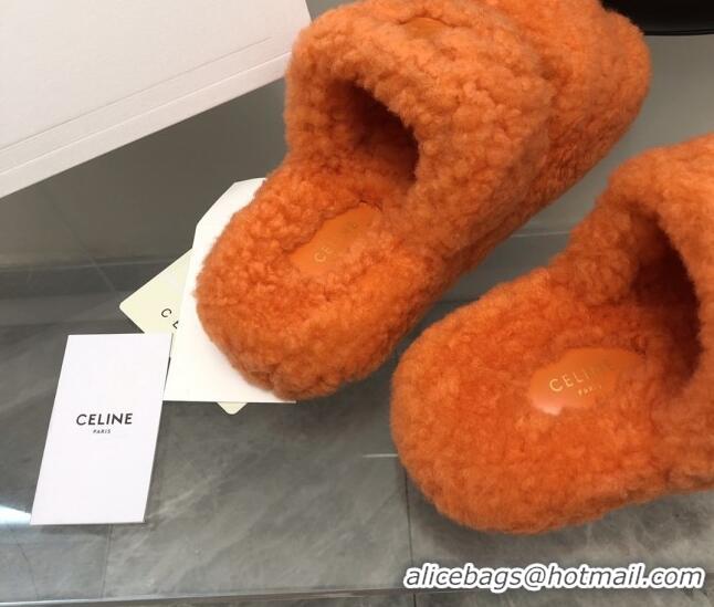 Discount Celine Logo Wool Slide Sandals Dark Orange 110107