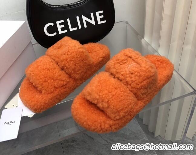 Discount Celine Logo Wool Slide Sandals Dark Orange 110107