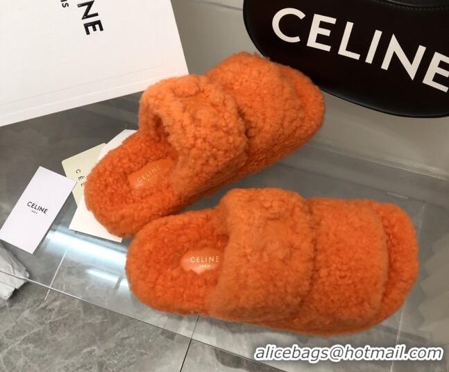 Discount Celine Logo Wool Slide Sandals Dark Orange 110107