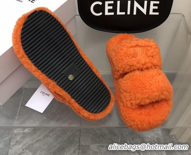 Discount Celine Logo Wool Slide Sandals Dark Orange 110107