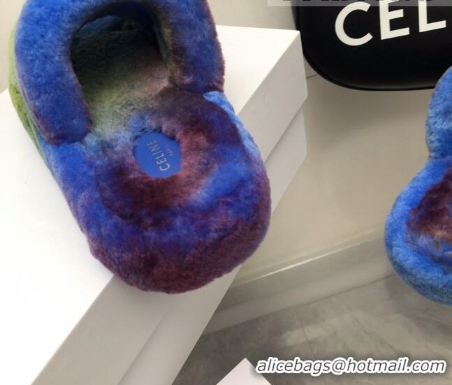 Stylish Celine Logo Wool Slide Sandals Blue 110108