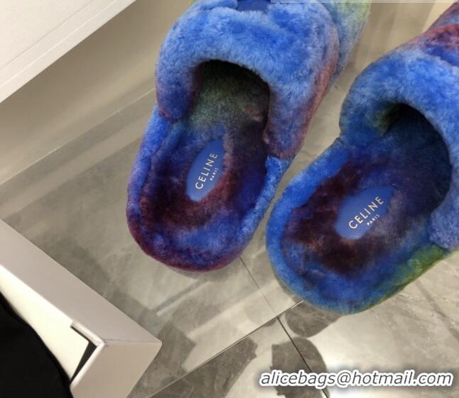 Stylish Celine Logo Wool Slide Sandals Blue 110108