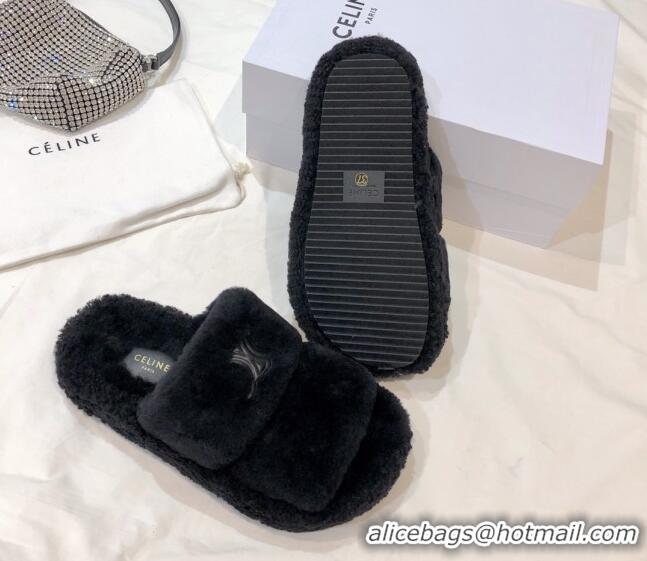 Sumptuous Celine Logo Wool Slide Sandals Black 110110