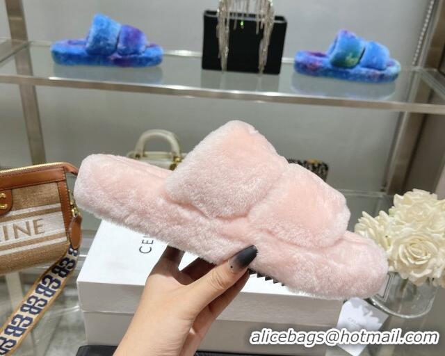 Classic Hot Celine Logo Wool Slide Sandals Light Pink 110111