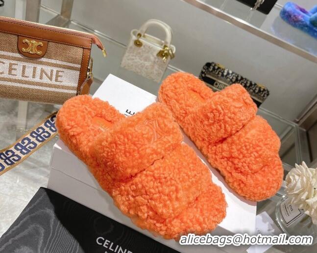 Good Looking Celine Logo Wool Slide Sandals Orange 110113