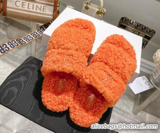 Good Looking Celine Logo Wool Slide Sandals Orange 110113