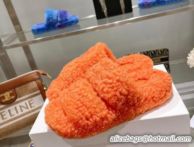 Good Looking Celine Logo Wool Slide Sandals Orange 110113