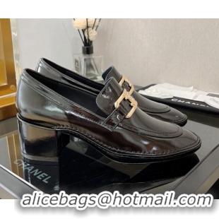 Unique Style Chanel Shiny Calfskin Loafers 5.5cm G39320 Black Leather