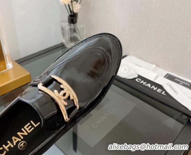 Unique Style Chanel Shiny Calfskin Loafers 5.5cm G39320 Black Leather