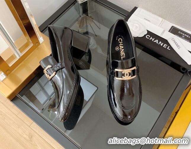 Unique Style Chanel Shiny Calfskin Loafers 5.5cm G39320 Black Leather