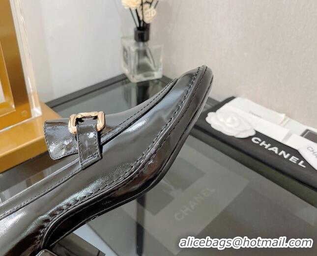 Unique Style Chanel Shiny Calfskin Loafers 5.5cm G39320 Black Leather