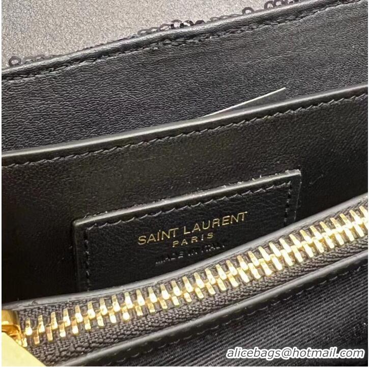 New Design SAINT LAURENT LOULOU SMALL CHAIN BAG IN QUILTED Y LEATHER SATIN AND SEQUINS 494699 black