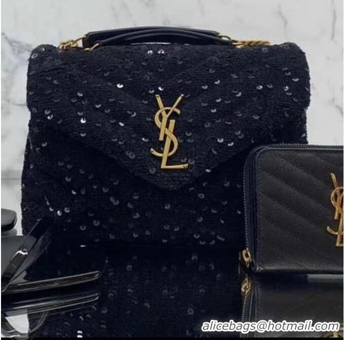 New Design SAINT LAURENT LOULOU SMALL CHAIN BAG IN QUILTED Y LEATHER SATIN AND SEQUINS 494699 black