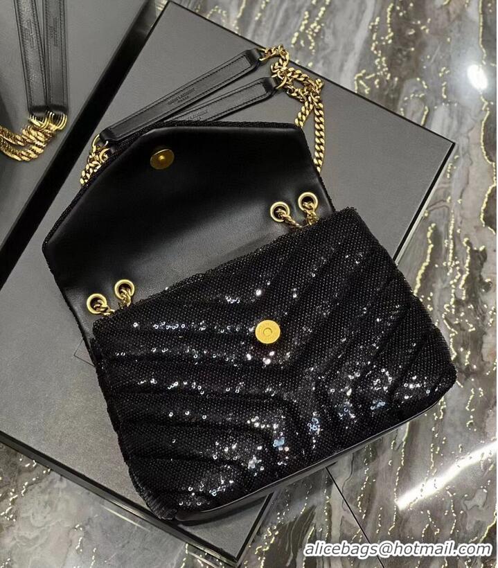 New Design SAINT LAURENT LOULOU SMALL CHAIN BAG IN QUILTED Y LEATHER SATIN AND SEQUINS 494699 black