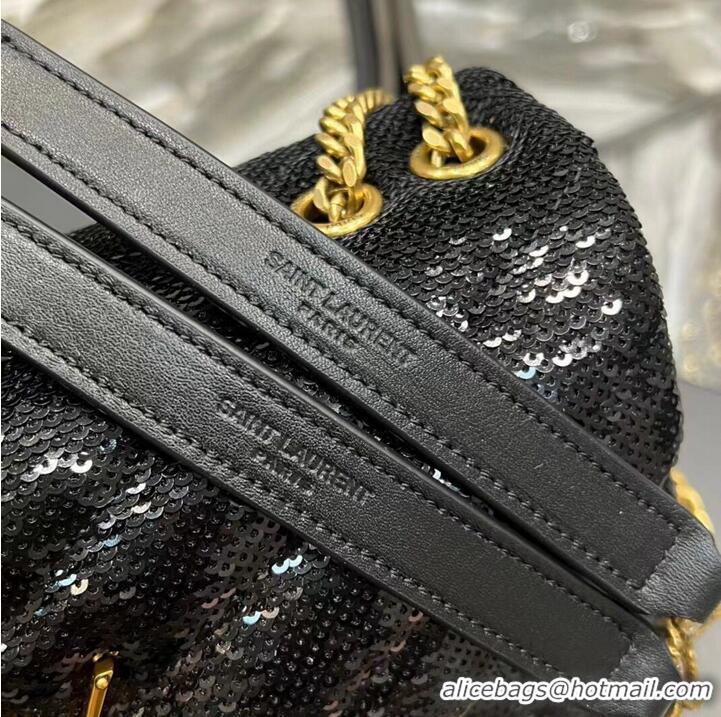 New Design SAINT LAURENT LOULOU SMALL CHAIN BAG IN QUILTED Y LEATHER SATIN AND SEQUINS 494699 black