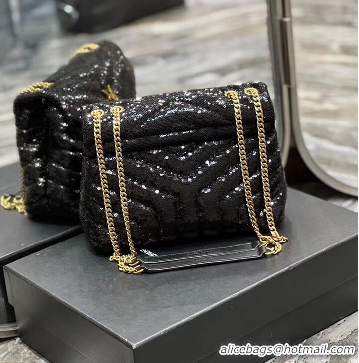 New Design SAINT LAURENT LOULOU SMALL CHAIN BAG IN QUILTED Y LEATHER SATIN AND SEQUINS 494699 black