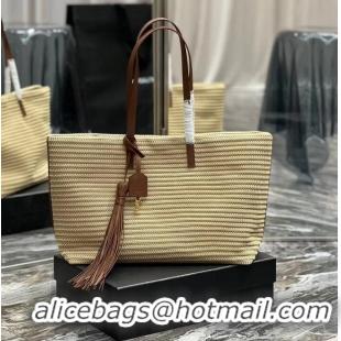 Promotional SAINT LAURENT PANIER MEDIUM BAG IN RAFFIA Y811502 TAUPE